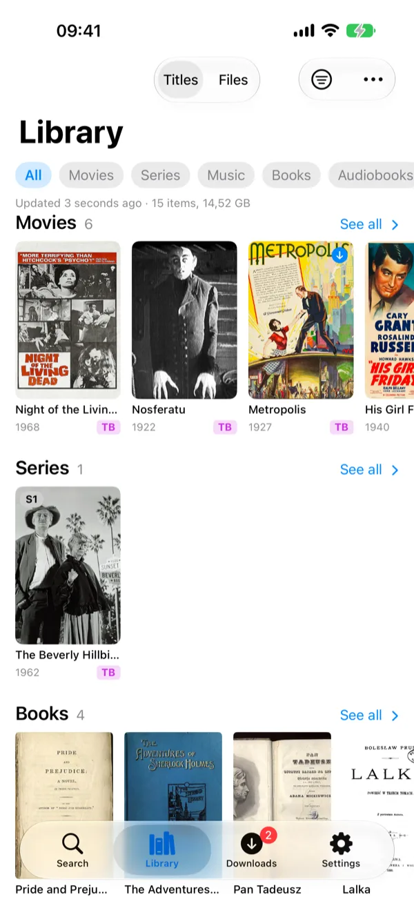Dove on an iPhone: the library with movies, series and books
